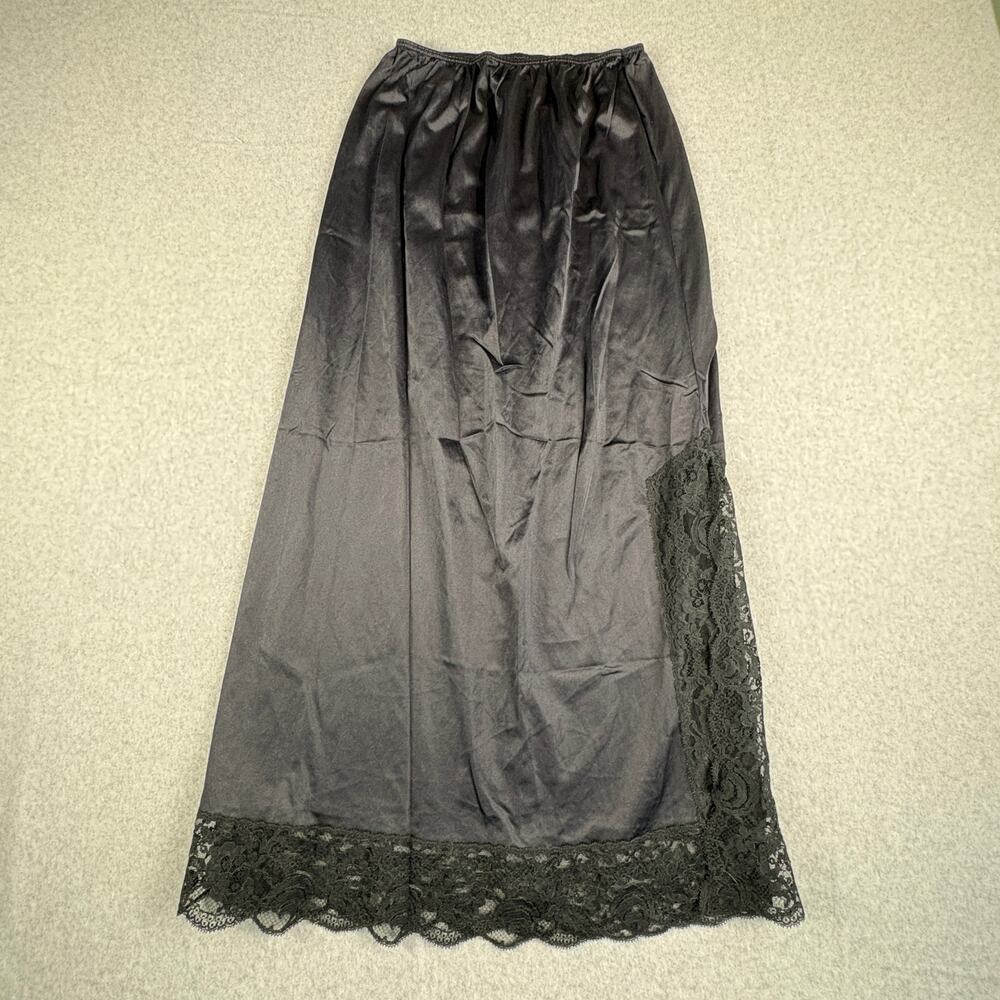 Vintage Lane Bryant Half Slip 1X Black Nylon Lace Maxi Plus Size Made USA